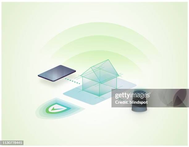 smart home network - using smart speaker stock illustrations