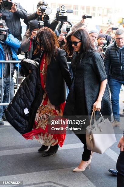 Abigail Spencer and Meghan, Duchess of Sussex are seen in the Upper East Side on February 19, 2019 in New York City.