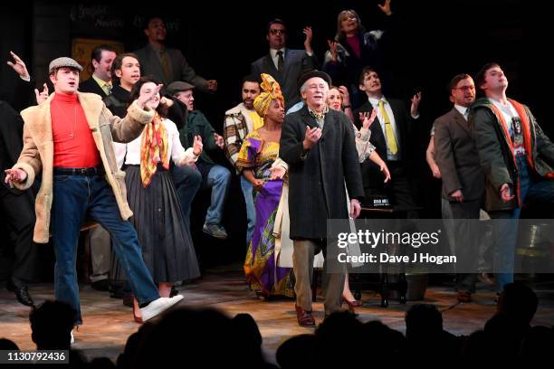 Paul Whitehouse as Grandad, Tom Bennett as Del Boy and Ryan Hutton as Rodney appear on stage during the opening night of Only Fools and Horses The...