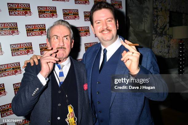 Jeff Nicholson and John Challis attend the after show party following the opening night of Only Fools and Horses The Musical at Theatre Royal...