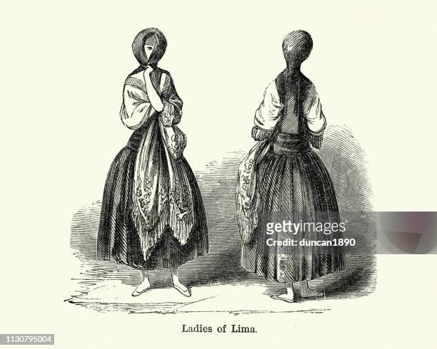 illustrations, cliparts, dessins animés et icônes de dames de lima, pérou, 19ème siècle - femme perou