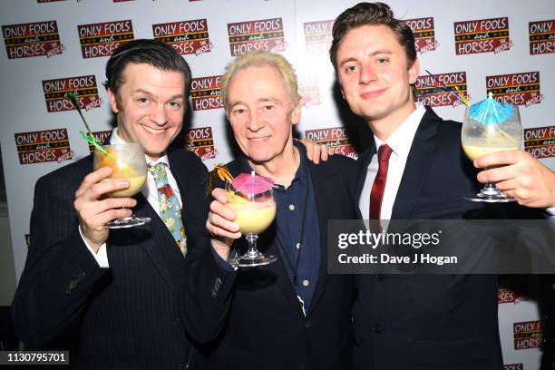 Tom Bennett, Paul Whitehouse and Ryan Hutton attend the after show party following the opening night of Only Fools and Horses The Musical at Theatre...