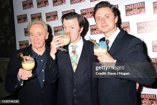 Paul Whitehouse, Tom Bennett and Ryan Hutton attend the after show party following the opening night of Only Fools and Horses The Musical at Theatre...