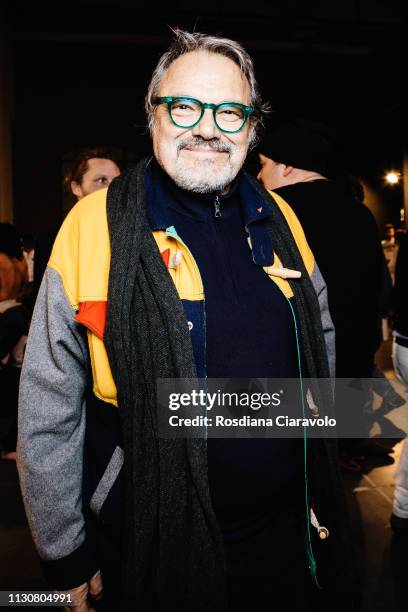 Italian Photographer Oliviero Toscani is seen backstage ahead of the United Colours Of Benetton show at Milan Fashion Week Autumn/Winter 2019/20 on...