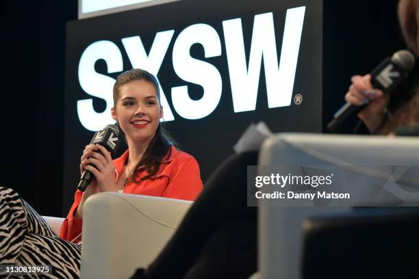 Elise Trouw speaks onstage at Featured Session: Guitars and More: Creating New Sounds with Tech during the 2019 SXSW Conference and Festivals at...
