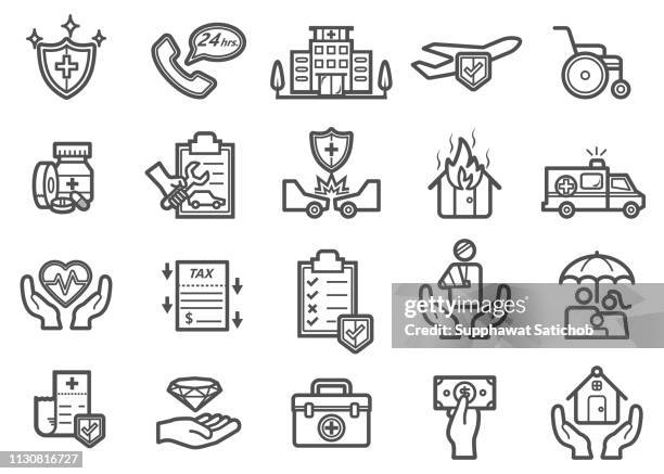 ilustraciones, imágenes clip art, dibujos animados e iconos de stock de conjunto de iconos de línea de seguro - herencia