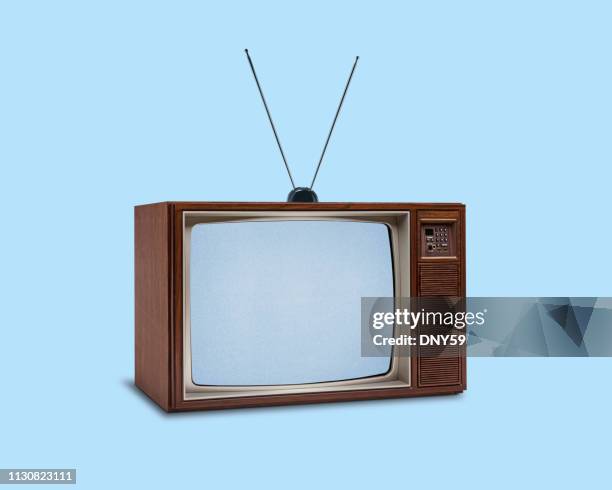 青の背景にレトロな1970年代のテレビ - channel ストックフォトと画像