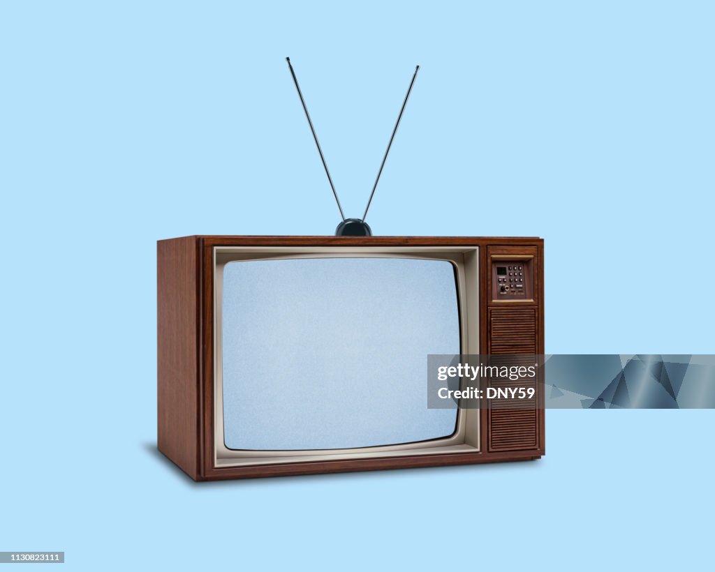 Retro 1970's Television On Blue Background