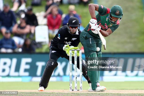 Mohammad Saifuddin of Bangladesh bats during Game 3 of the One Day International series between New Zealand and Bangladesh at University Oval on...