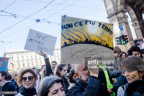 Students take part in the &quot;Friday for Future&quot; event in Milan, Italy, on March 15, 2019 against the climate change. The event of fight for...