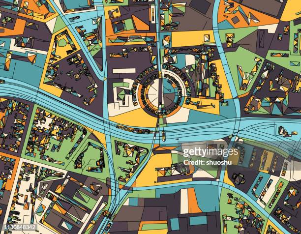 blick auf die berliner stadtstruktur art illustration.near mehringplatz. - abstract aerial stock-grafiken, -clipart, -cartoons und -symbole
