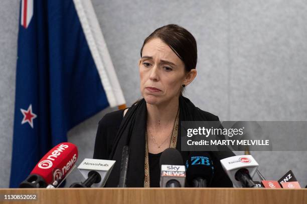 New Zealand Prime Minister Jacinda Ardern speaks to the media during a press conference at the Justice Precinct in Christchurch on March 16, 2019. -...