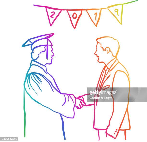graduation handshake rainbow - school principal stock illustrations