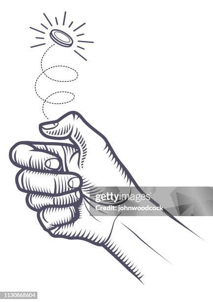 holzschnitt-münzumwurf - münzwurf stock-grafiken, -clipart, -cartoons und -symbole