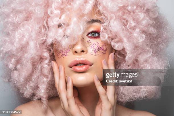 beauty and shine - glitter lips stock pictures, royalty-free photos & images