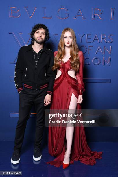 Adam Sevani and Larsen Thompson attend the Bvlgari - B.ZERO1 XX Anniversary Global Launch Event at Auditorium Parco Della Musica on February 19, 2019...