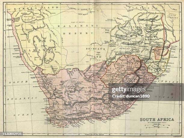 stockillustraties, clipart, cartoons en iconen met antieke kaart van zuid-afrika, 1884, 19de eeuw - south africa map