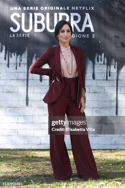 Cristina Pelliccia attends a photocall for Netflix "Suburra" The Series, season 2 at Casa del Cinema on February 20, 2019 in Rome, Italy.