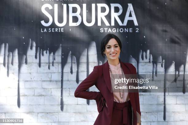 Cristina Pelliccia attends a photocall for Netflix "Suburra" The Series, season 2 at Casa del Cinema on February 20, 2019 in Rome, Italy.