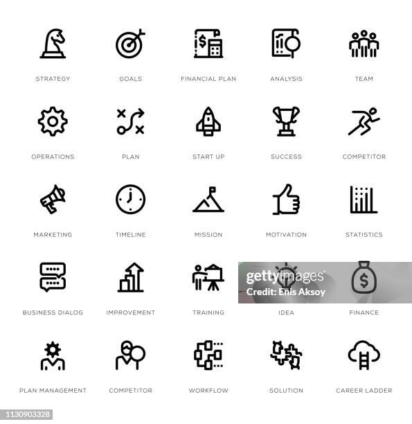 business plan line icon set - creative workshop stock illustrations