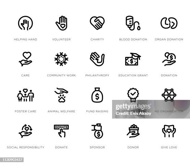 charity and donation line icon set - shared responsibility stock illustrations