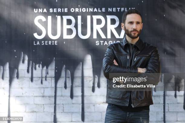 Jacopo Venturiero attends a photocall for Netflix "Suburra" The Series, season 2 at Casa del Cinema on February 20, 2019 in Rome, Italy.