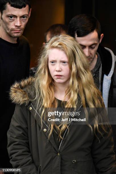 Alesha MacPhail's mother Georgina Lochrane leaves Glasgow High Court on February 20, 2019 in Glasgow, Scotland. Six year old Alesha MacPhail was...