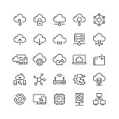 Cloud Computing Related Vector Line Icons