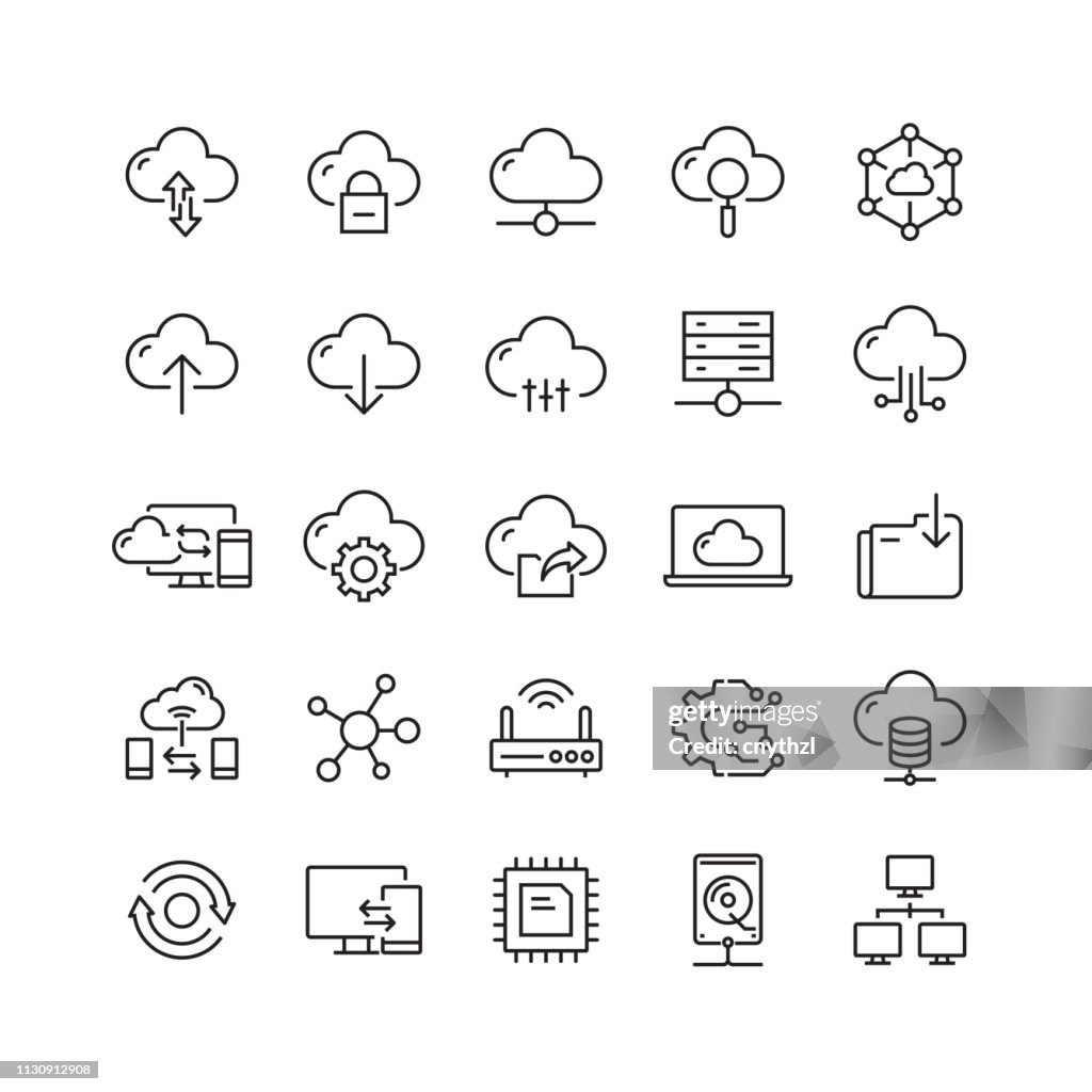 Cloud Computing Related Vector Line Icons