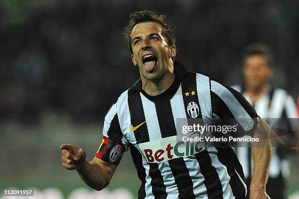 Alessandro Del Piero of Juventus FC celebrates his goal during the Serie A match between Juventus FC and Catania Calcio at Olimpico Stadium on April...