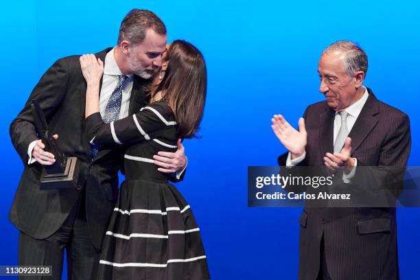 King Felipe VI of Spain receives the "World Peace and Liberty" award during the closure of 'World Law Congress' at the Royal Theater on February 20,...