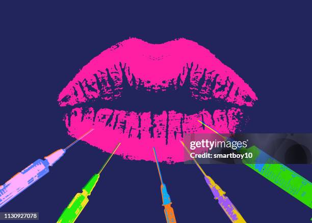 stockillustraties, clipart, cartoons en iconen met vrouwen lip botox injectie - botox