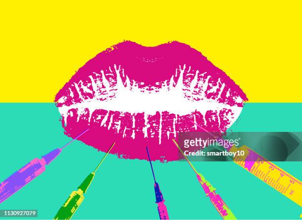 stockillustraties, clipart, cartoons en iconen met vrouwen lip botox injectie - botox