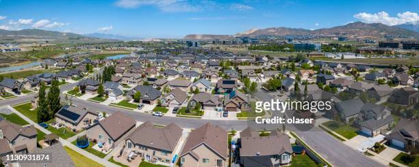 suburbs to salt lake city, utah, seen from air - utah stock pictures, royalty-free photos & images