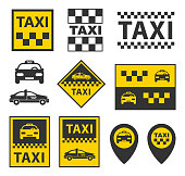 taxi icons set, taxi service signs in vector