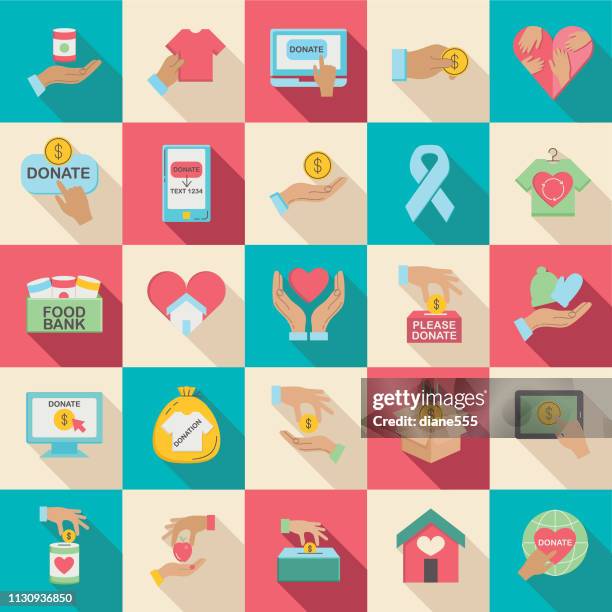 illustrations, cliparts, dessins animés et icônes de charité et donation icône ensemble avec longue ombre - altruisme