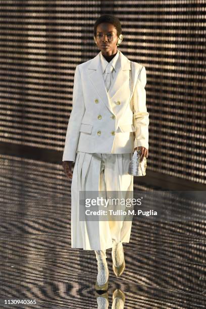 Model walks the runway at the Gucci show during Milan Fashion Week Autumn/Winter 2019/20 on February 20, 2019 in Milan, Italy.