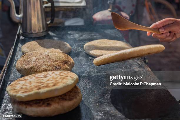 harcha semolina griddle bread, marrakech, morocco - marrakech morocco stock pictures, royalty-free photos & images