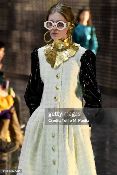 Model walks the runway at the Gucci show during Milan Fashion Week Autumn/Winter 2019/20 on February 20, 2019 in Milan, Italy.