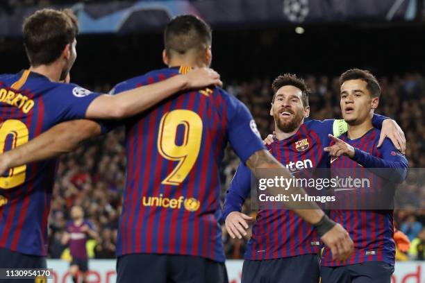 Sergi Roberto of FC Barcelona, Luis Suarez of FC Barcelona, Lionel Messi of FC Barcelona, Philippe Coutinho of FC Barcelona during the UEFA Champions...