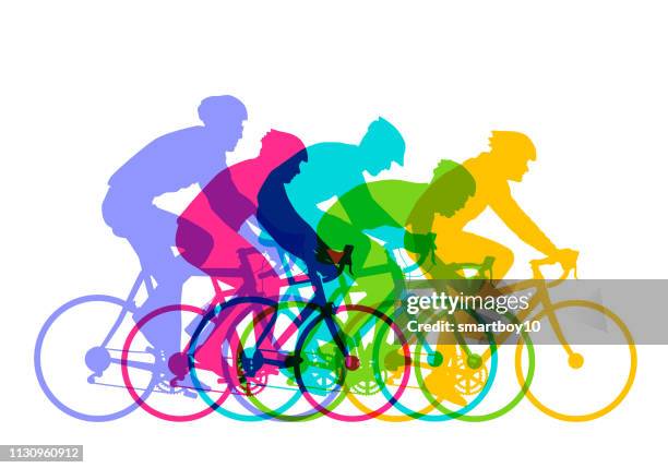 bildbanksillustrationer, clip art samt tecknat material och ikoner med tävlingscyklister - tvåhjulig cykel
