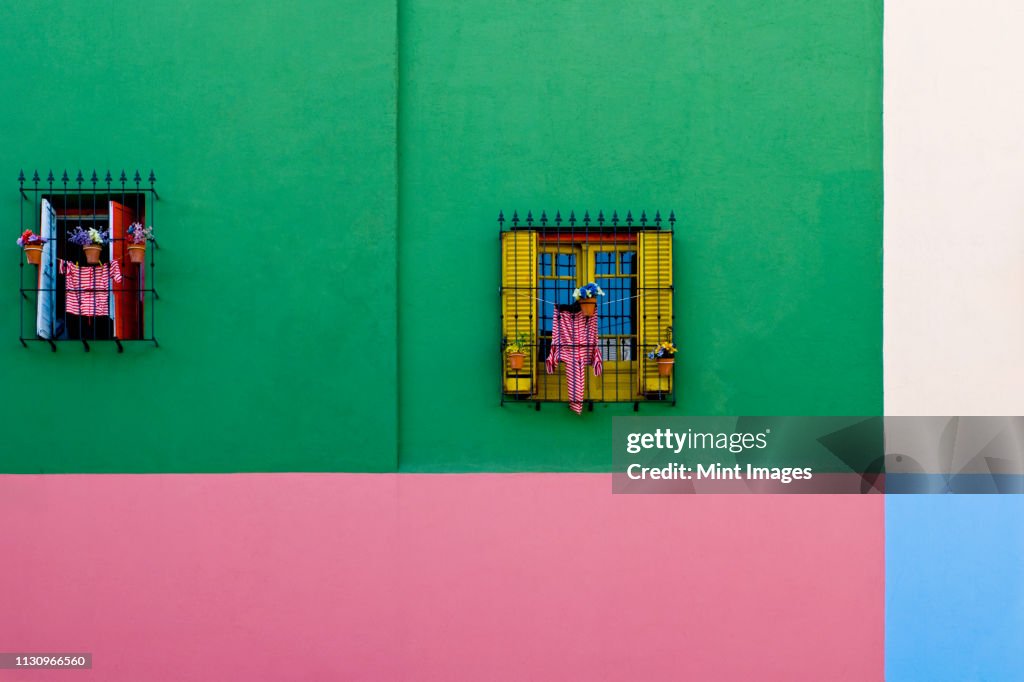 Windows in Colorful Building Exterior