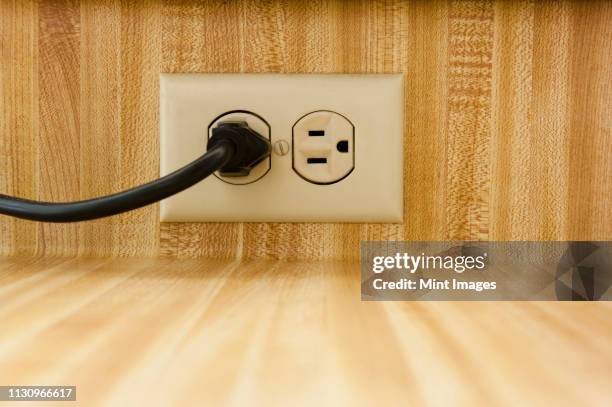 wall socket with power cable - plug socket stock pictures, royalty-free photos & images