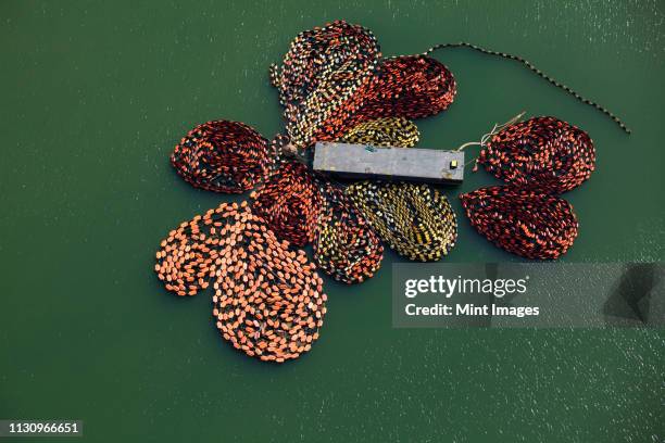 oil booms attached to a barge - seattle aerial stock pictures, royalty-free photos & images