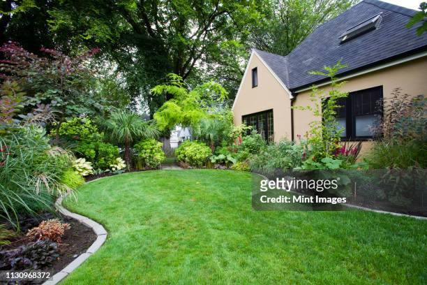 house and landscaped yard - landscaped stock pictures, royalty-free photos & images