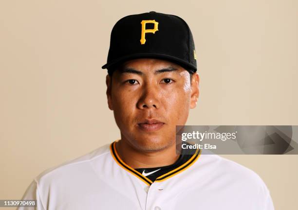 Jung Ho Kang of the Pittsburgh Pirates poses for a portrait during the Pittsburgh Pirates Photo Day on February 20, 2019 at Pirate City in Bradenton,...