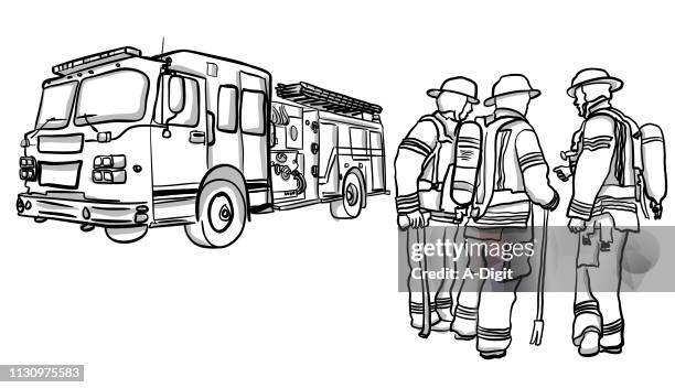 feuerwehr-teamwork - feuerwehrschlauch stock-grafiken, -clipart, -cartoons und -symbole
