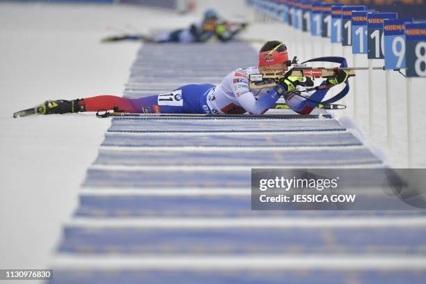 Michal Sima of Slovakia competes during the men's 4x7,5 km relay event at the IBU World Biathlon Championships in Oestersund, Sweden, on March 16,...