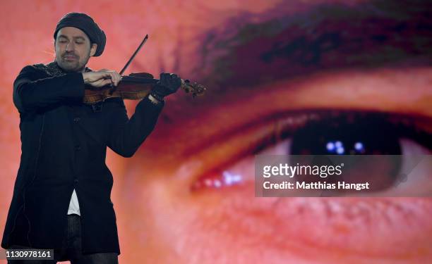 Musician David Garrett is seen on stage during the opening ceremony for the FIS Nordic World Ski Championships on February 20, 2019 in Seefeld,...
