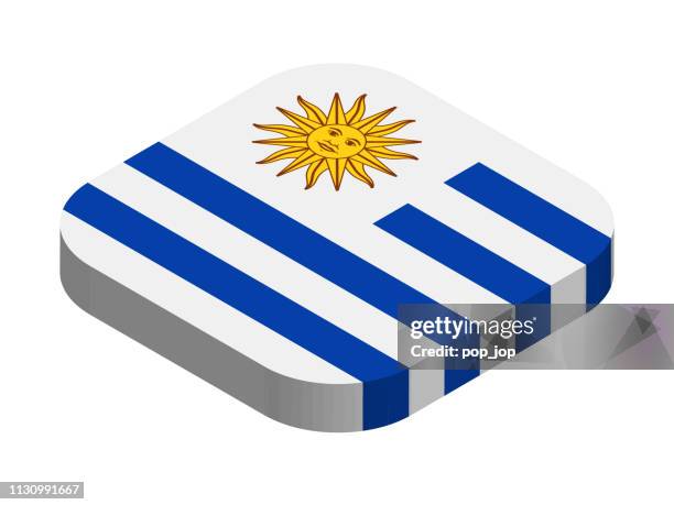 ilustrações, clipart, desenhos animados e ícones de uruguai-ícone liso isométrico do vetor da bandeira 3d - uruguai